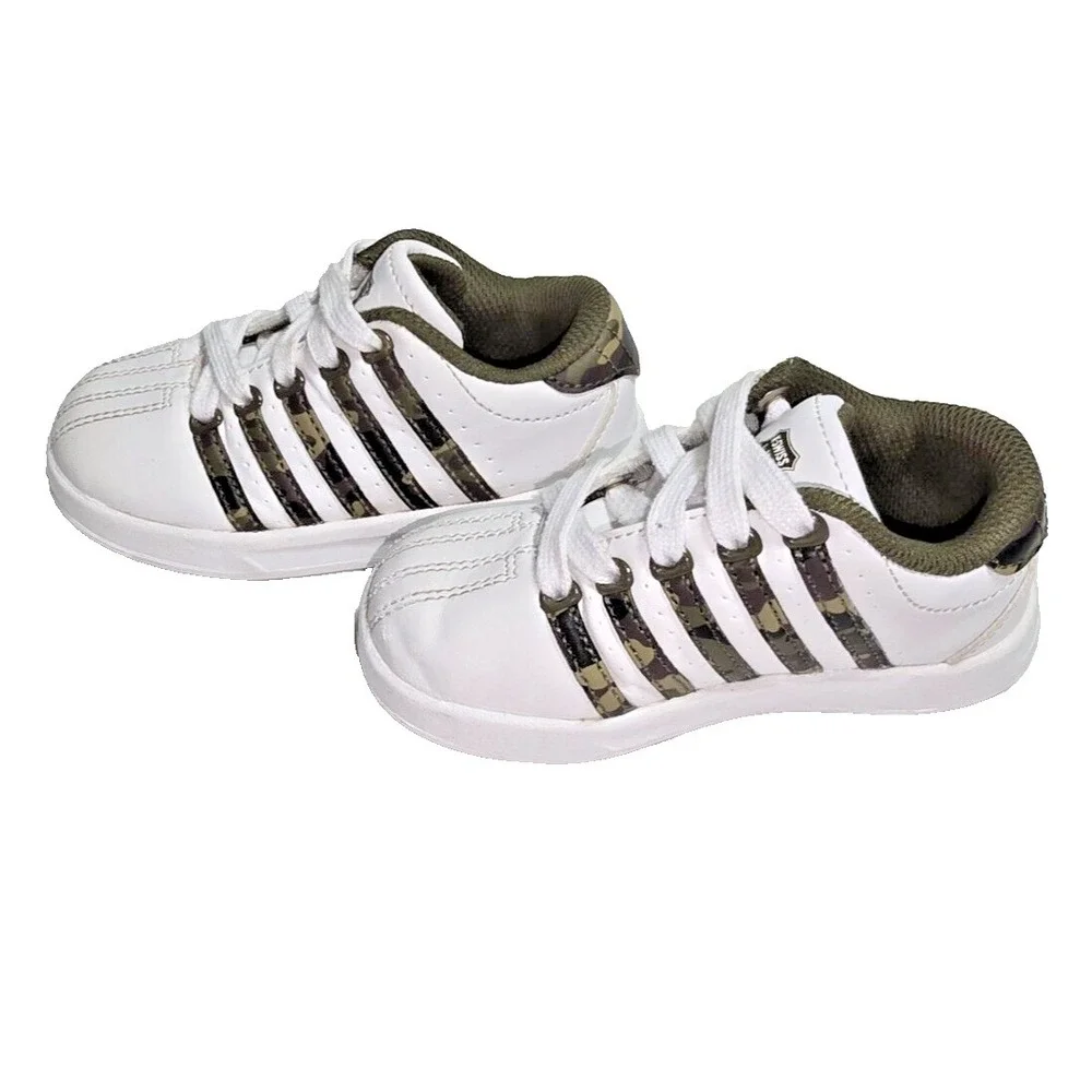 k swiss‎ vn camo toddler sneakers size 7 white shoes camo stripes lace up kids